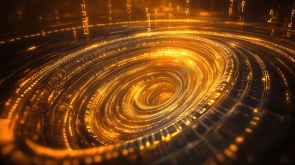 Quantum Chip Glowing with Swirling Holographic Bina