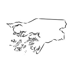 Guinea-Bissau country thin black outline silhouette. Simplified map.