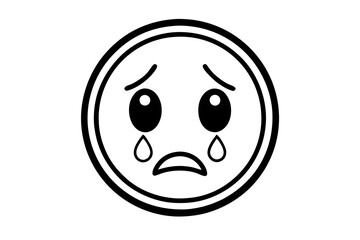 Sad Face Reaction Emoji Silhouette Vector Icon,Crying Face Symbol Icon Illustration On White Background.