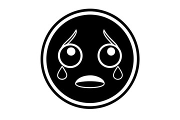 Sad Face Reaction Emoji Silhouette Vector Icon,Crying Face Symbol Icon Illustration On White Background.