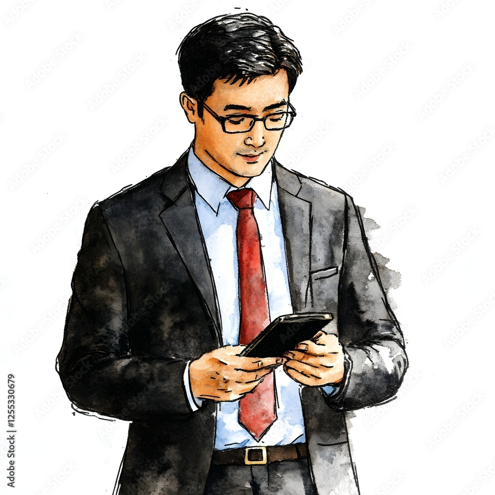 Poster portrait of a corporate business manager using a smartphone for work in a professional office settin