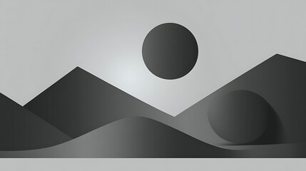 Dark spheres over hills; abstract art