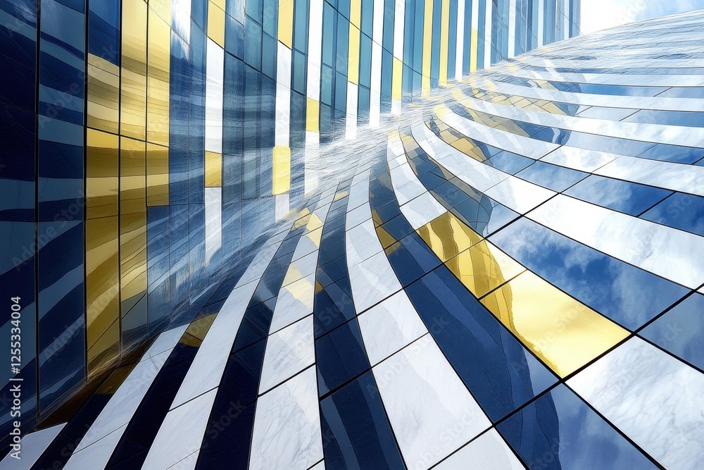 Poster abstract architectural design with wavy glass reflection and color