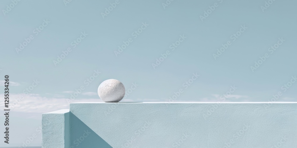 Poster a minimalistic setup featuring a light sky blue backdrop, smooth textures and clean shapes, contempo