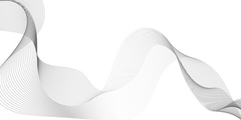 Abstract black wave line banner template, abstract black wave flowing on white background, modern and smooth motion white background, Futuristic technology and sound wave pattern.