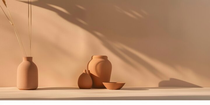 A minimalistic setup with a light terracotta background, Smooth gradients and simple forms, Contemporary minimalist style