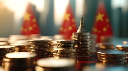 Stacked golden coins in various denominations representing wealth financial success monetary gain and overall prosperity  The image suggests the concept of accumulating capital building assets