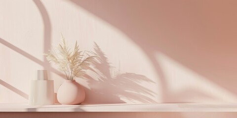 A minimalistic setup with a soft blush pink background, Smooth gradients and clean lines, Contemporary minimalist style