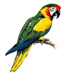 Fototapeta premium Vibrant and Colorful Macaw Parrot Perched on Branch in Tropical Rainforest Setting Exotic and Beautiful Bird with Bright Feathers in Natural Habitat