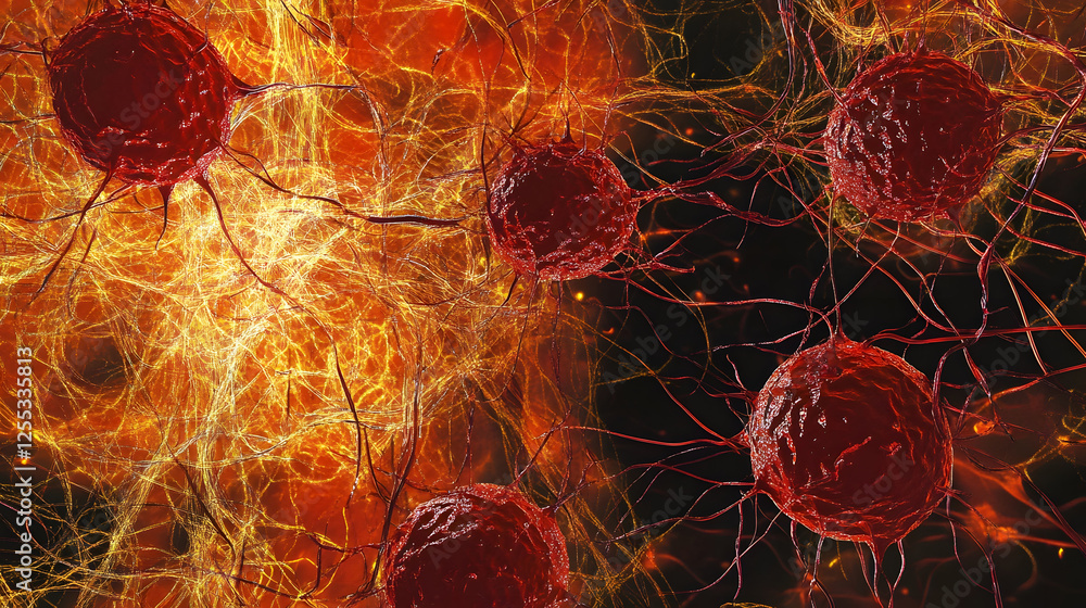 Aufkleber Striking abstract microscopic cellular network of neurons and DNA strands depicting the complex biological technological and scientific structures and patterns