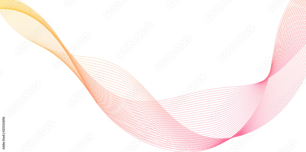 Poster abstract dynamic color wave lines geometric background, pink and yellow curved lines in white backgr