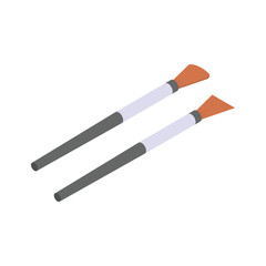 Simple, colorful isometric icons of two makeup brushes.