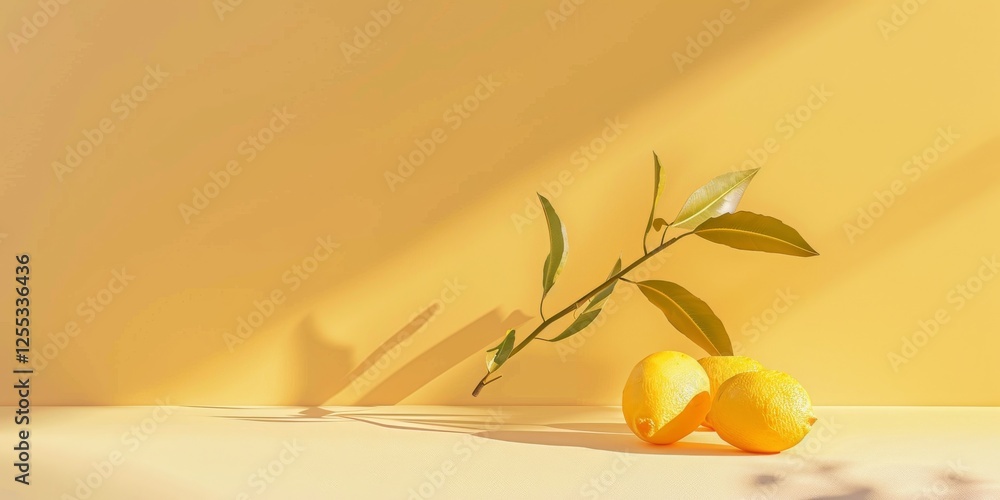 Poster A minimalistic setup with a soft lemon yellow background, Smooth gradients and clean lines, Contemporary minimalist style