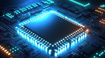 Obraz premium Quantum Chip Glowing with Swirling Binary Qubits I