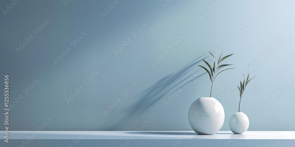 Poster a minimalistic setup with a soft steel blue background, smooth gradients and clean lines, contempora