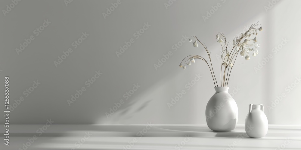 Poster a minimalistic setup with a soft steel gray background, smooth gradients and clean lines, contempora