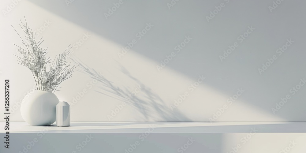 Poster a minimalistic setup with a soft steel gray background, smooth gradients and clean lines, contempora