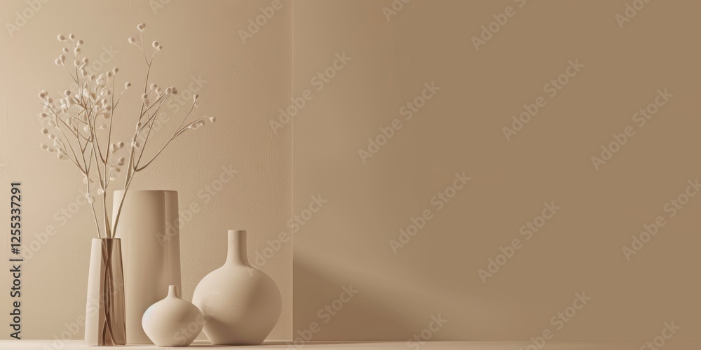 Poster A minimalistic setup with a soft taupe background, Smooth gradients and clean lines, Contemporary minimalist style