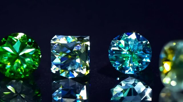 Vivid Gemstones and Brilliant Crystals Against a Dark Backdrop