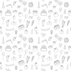 Party seamless pattern, hand drawing, doodles, vector illustration