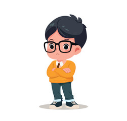 cute little kid boy dissatisfied with arm folded pose expression