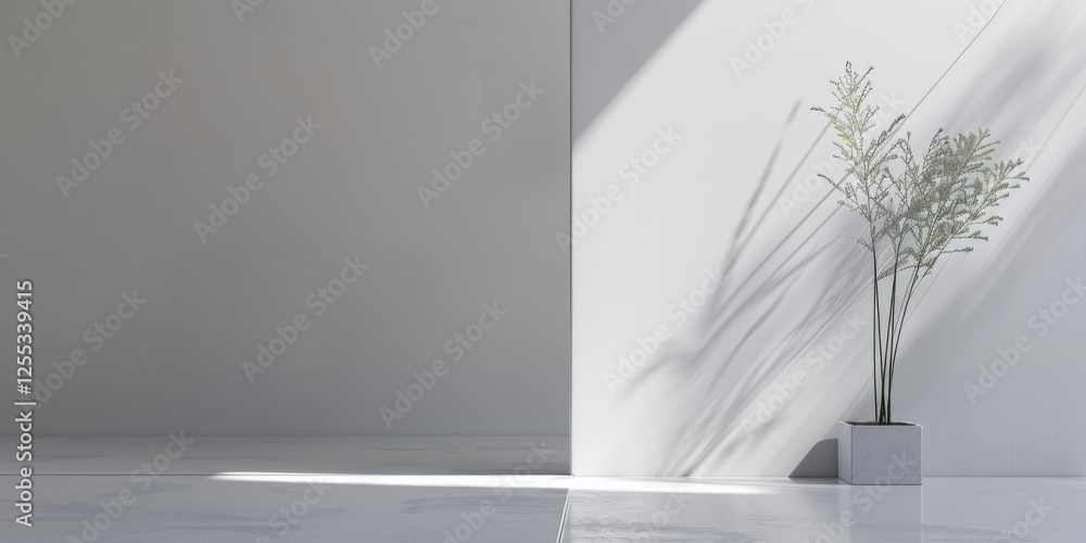 Poster a modern minimalist aesthetic with a light misty grey backdrop, minimalist design elements arranged 