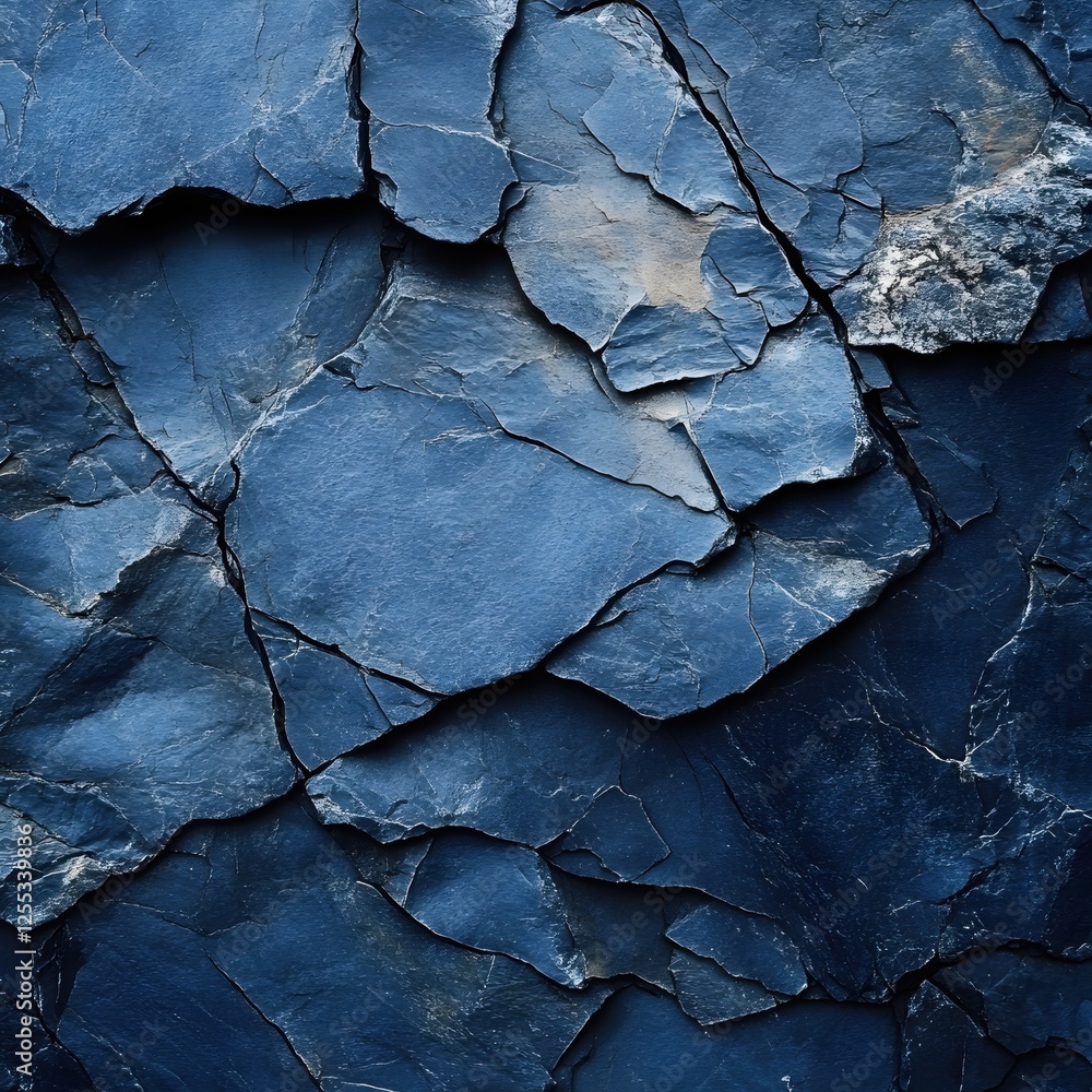 Poster deep blue slate rock texture with natural cracks and crevices creating an abstract pattern