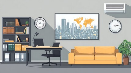 Modern Office Interior with Cityscape View