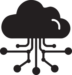 Silhouette vector of a cloud computing network, perfect for tech, digital transformation, and IT-themed designs. Downloadable EPS file.