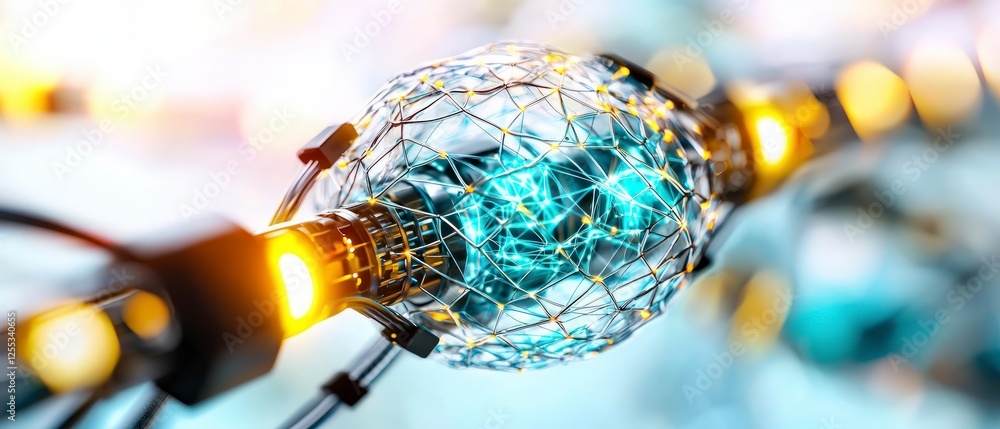 Poster abstract futuristic neural network sphere with glowing connections