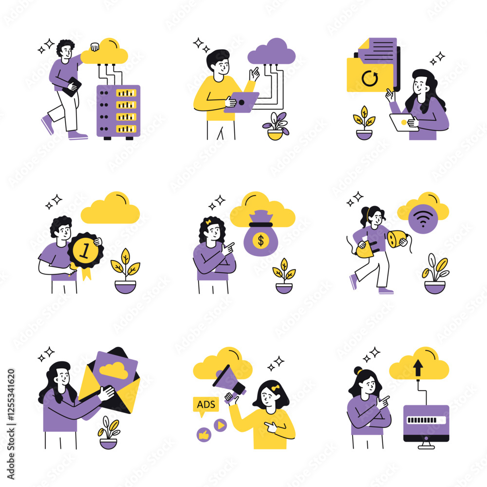 Poster cloud computing concept vector illustration set 4. isolated on white background.