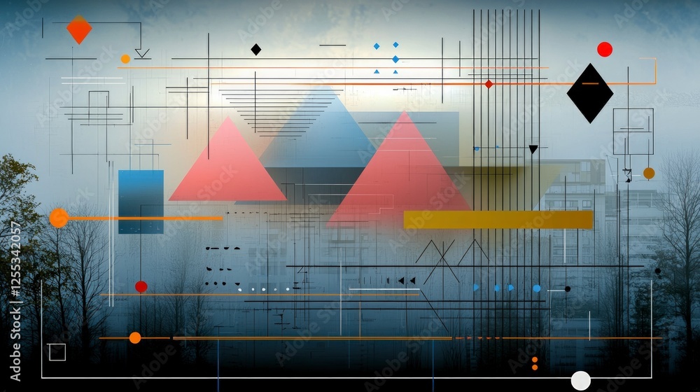 Poster abstract geometric composition with triangles and lines