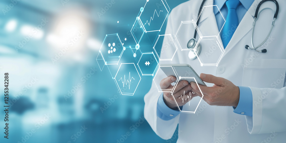 Poster streamlining processes and work with virtual processes in a hospital, digital patient files and cost