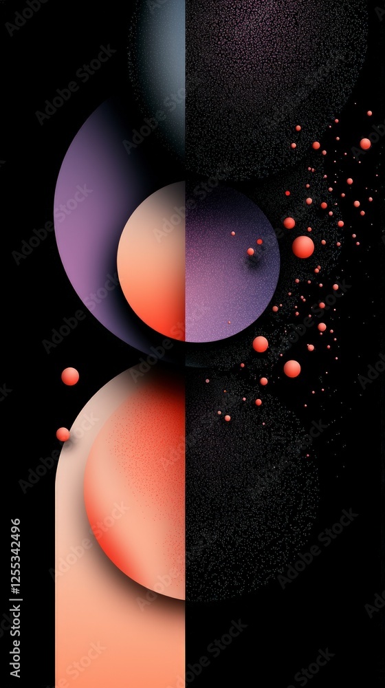 Poster abstract geometric design with gradient circles and starry background