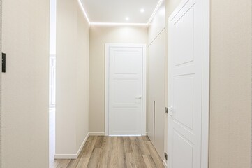 standard room interior apartment. room doors, renovation corridor lobby entrance hall