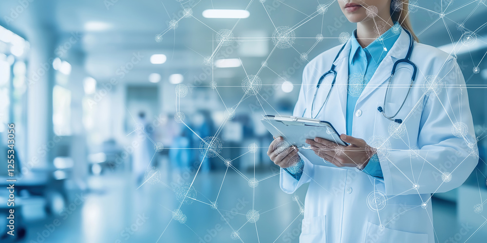 Poster streamlining processes and work with virtual processes in a hospital, digital patient files and cost