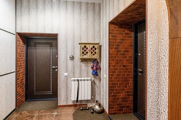 standard room interior apartment. room doors, renovation corridor lobby entrance hall