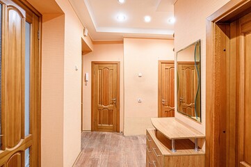 standard room interior apartment. room doors, renovation corridor lobby entrance hall