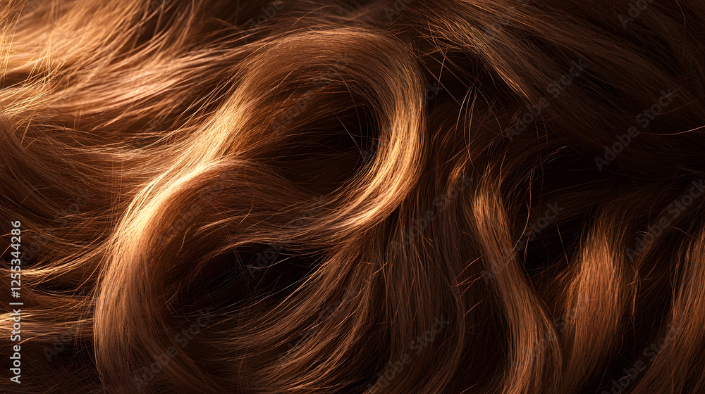 Aufkleber vibrant curly hair texture with flowing spiral patterns and warm auburn orange tones creating an dyn