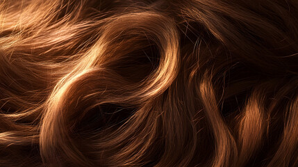 Naklejka premium Vibrant curly hair texture with flowing spiral patterns and warm auburn orange tones creating an dynamic feminine background or design element