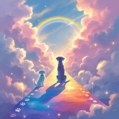pets crossing the rainbow bridge in heaven