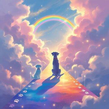 pets crossing the rainbow bridge in heaven