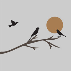 bird on a branch, bird illustration, flying bird