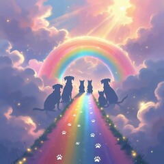 pets crossing the rainbow bridge in heaven