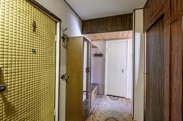standard room interior apartment. room doors, renovation corridor lobby entrance hall