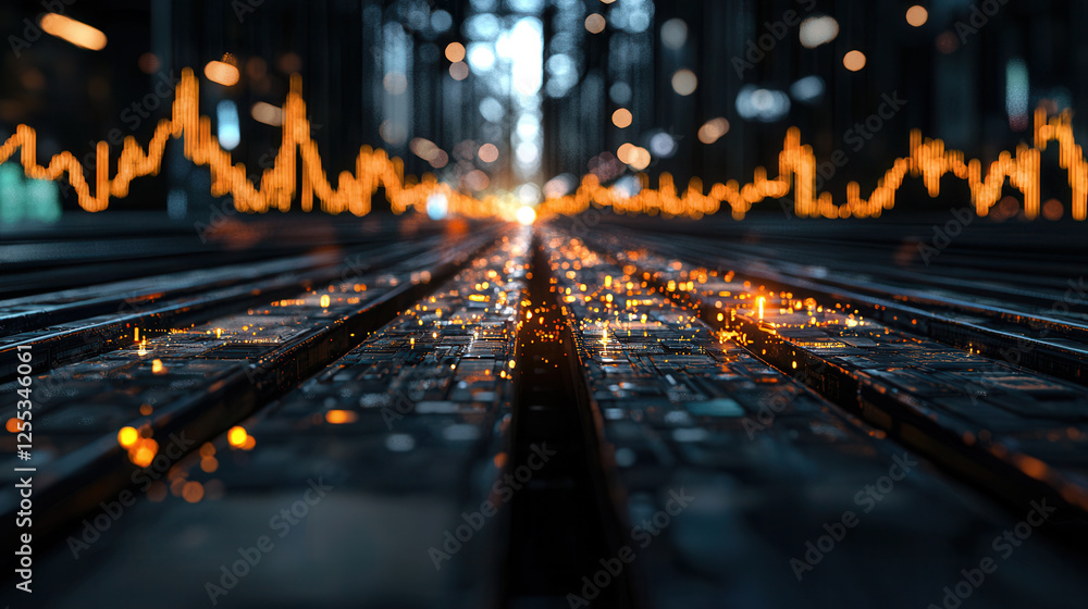 Aufkleber futuristic technology platform with glowing data visualization and sparks