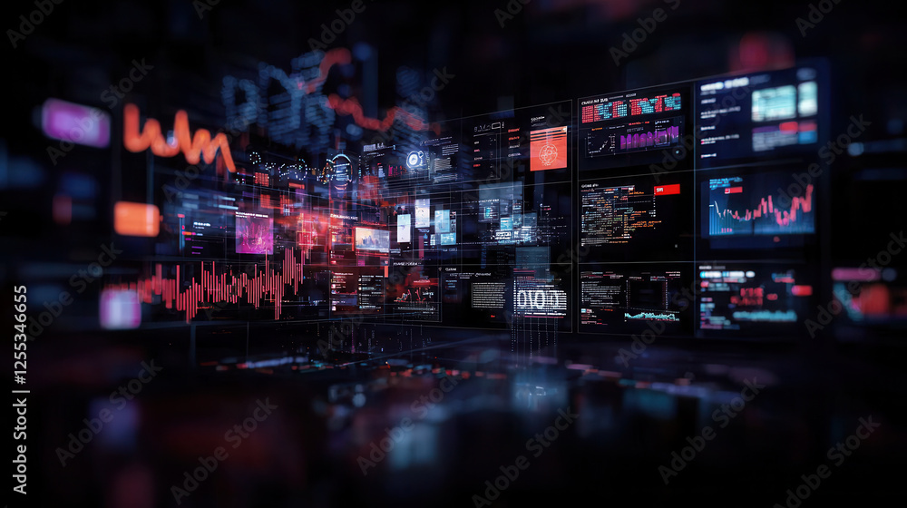 Aufkleber futuristic digital economy visualization with data analysis and graphs