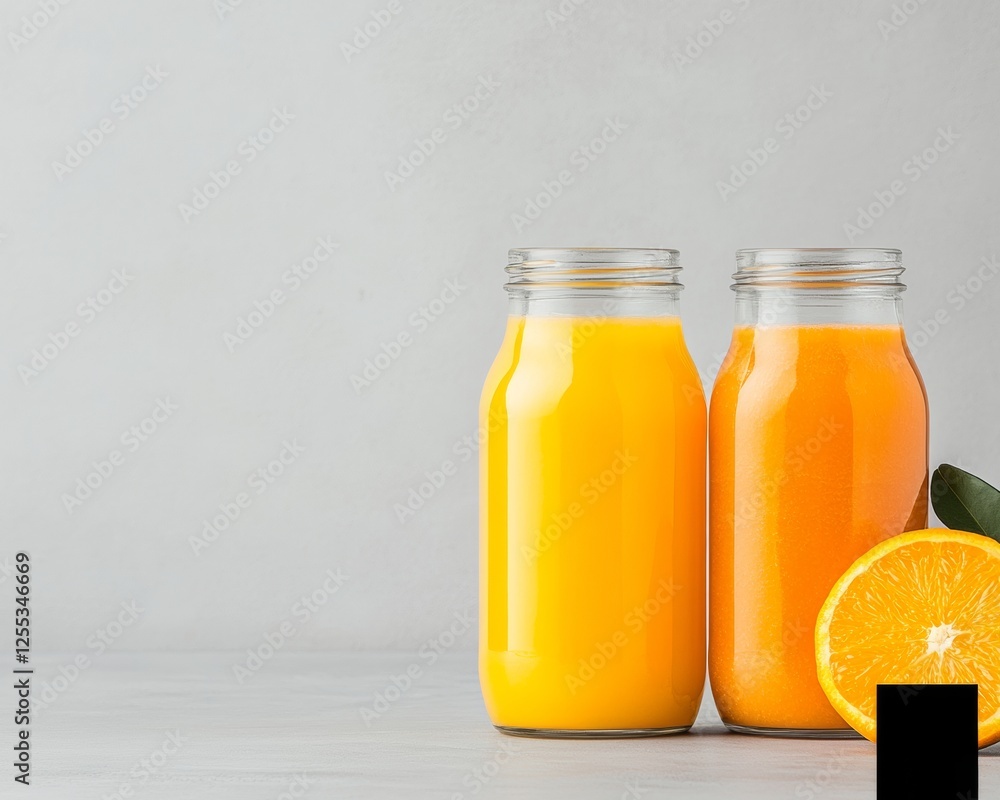 Aufkleber rustic citrus and berry smoothie bottles on stone texture natural beverage display for health and we