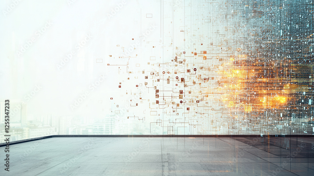 Aufkleber futuristic digital landscape with abstract data visualization and glowing elements