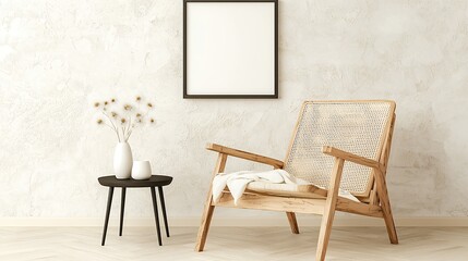 Beige Woven Armchair and Minimalist Decor in a Serene Room
